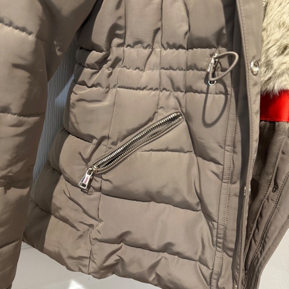 Zara Mink Taupe Fur Lined Hooded Puffer Jacket NWOT Med - Picture 6 of 13